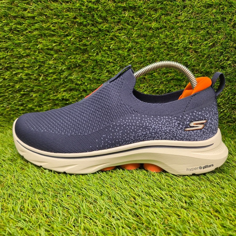 Skechers GO WALK 7 SIZE 8 EXTRA WIDE Men's Stretch Fit Slip On Shoes Navy Orange